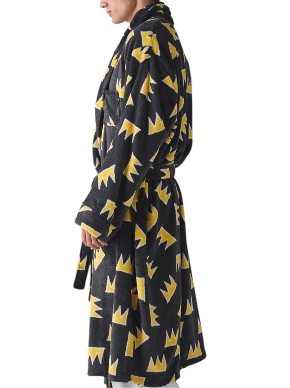 UO x BASQUIAT Crown Allover Pattern Plush Robe One Size Art Lounge - Picture 3 of 4